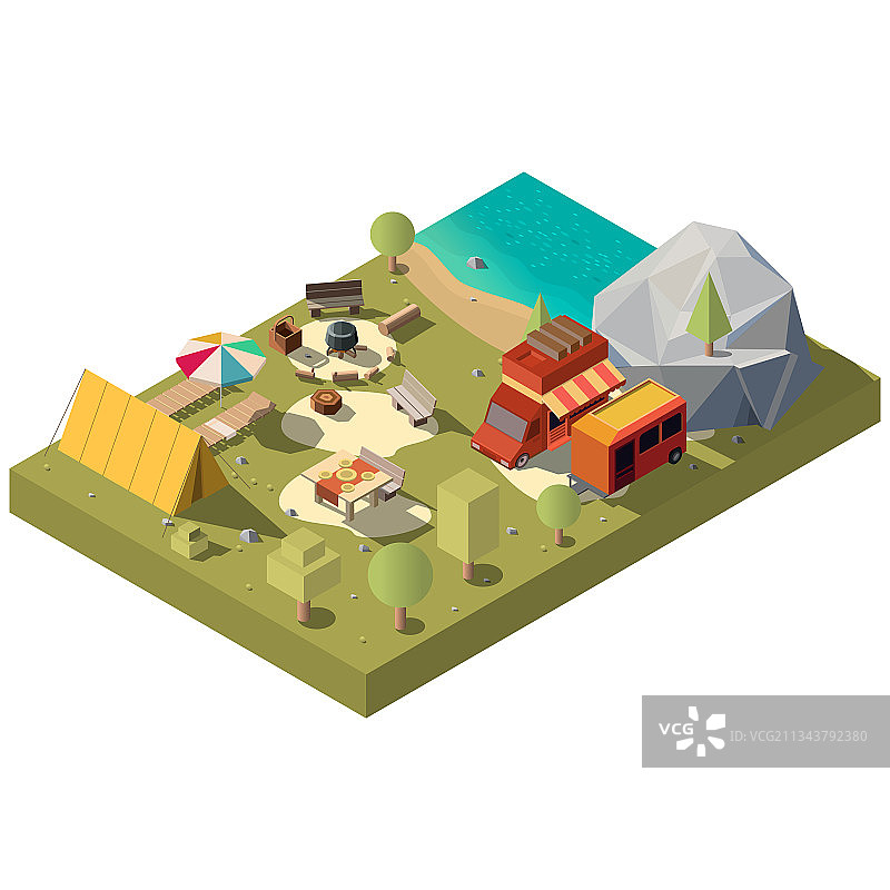 河岸边舒适的露营地图片素材