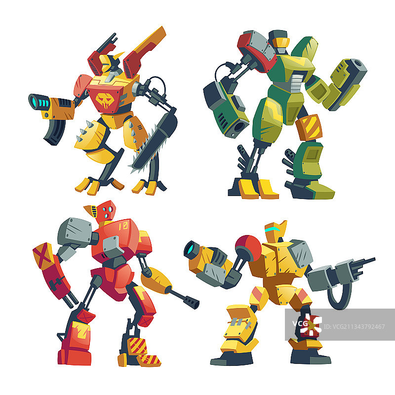 卡通机器人守卫着未来派战斗机器人图片素材