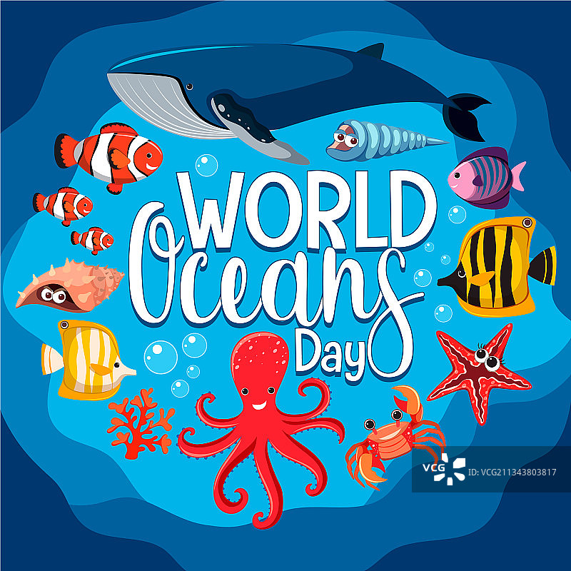 包含多种海洋生物的世界海洋日banner图片素材