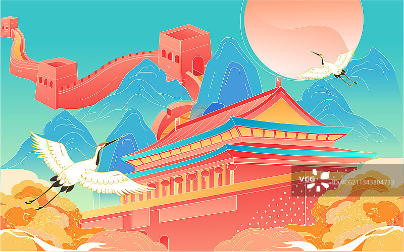 国庆节海报国庆长假黄金周城市景点旅游插画图片素材