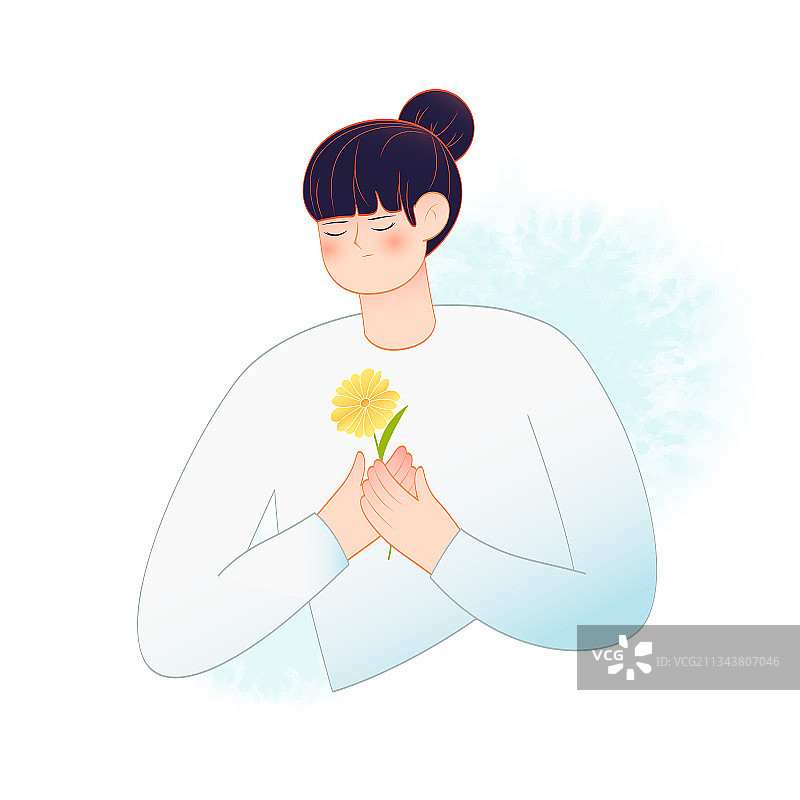 女孩拿着花悲伤的思念矢量插画人物元素图片素材