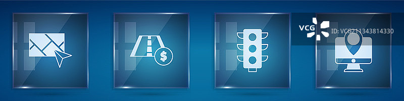 城市地图导航收费公路交通标志套装图片素材