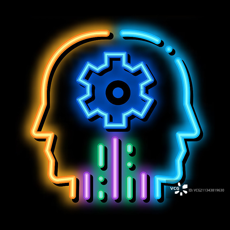 大脑半球设置霓虹灯发光图标图片素材