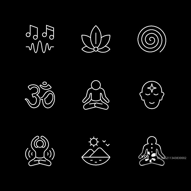 冥想瑜伽线性图标合集图片素材
