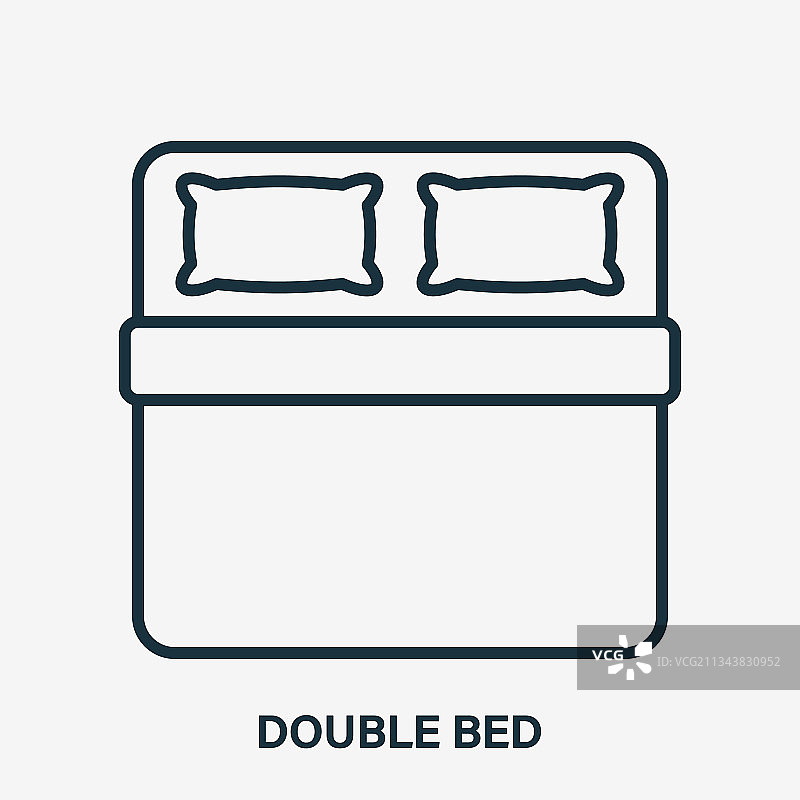 带枕头和毯子轮廓的双人床线条图标图片素材