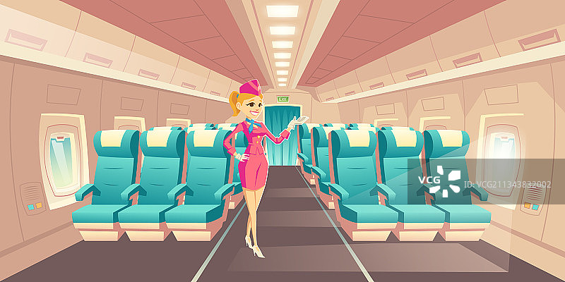 飞机机舱内的空中乘务员图片素材