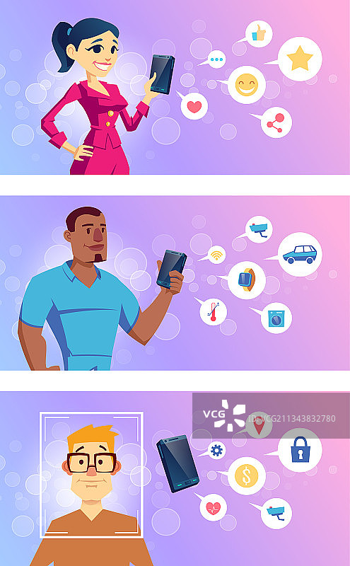 使用手机的卡通概念合集图片素材