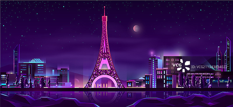 巴黎夜景卡通背景图片素材
