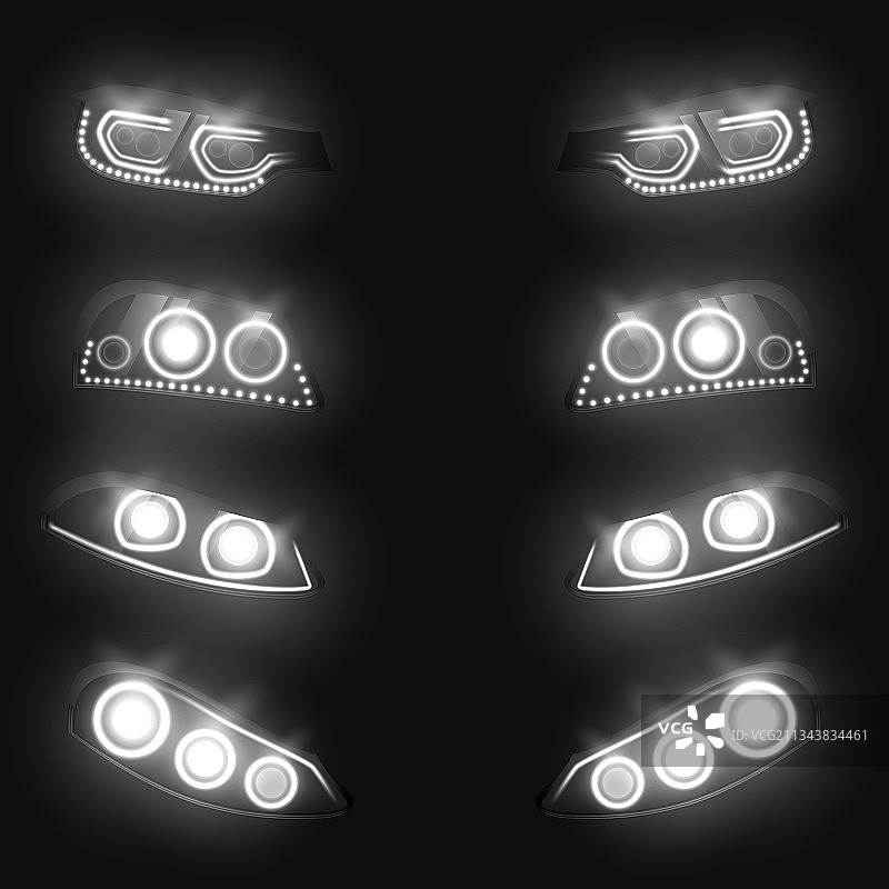 发光汽车前大灯3D逼真素材图片素材