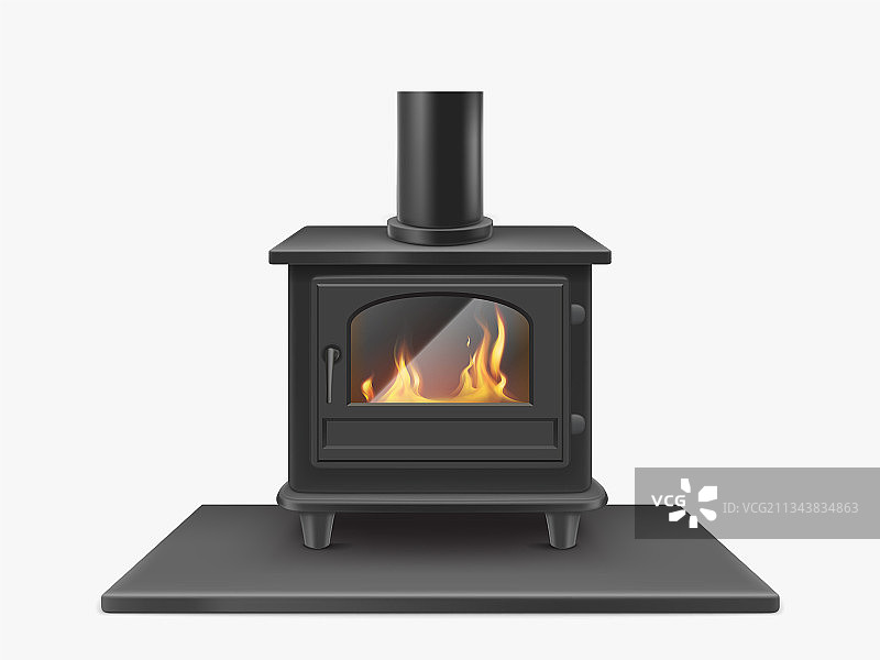 燃木炉：铁制壁炉与火焰图片素材
