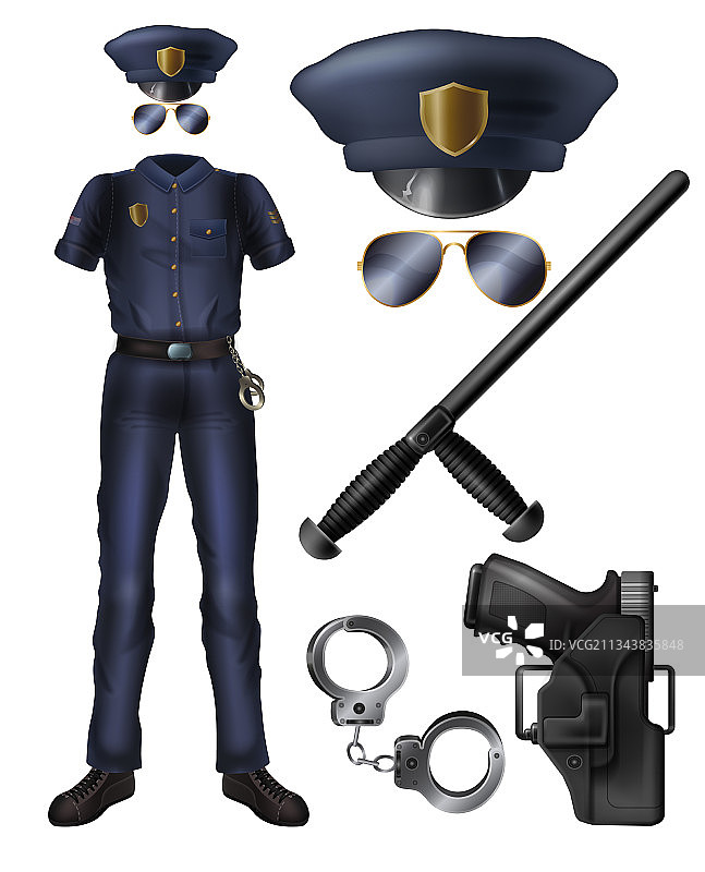 警察制服弹药卡通套装图片素材