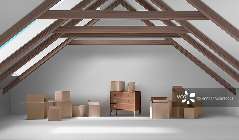 房屋阁楼内部阁楼房间与盒子图片素材