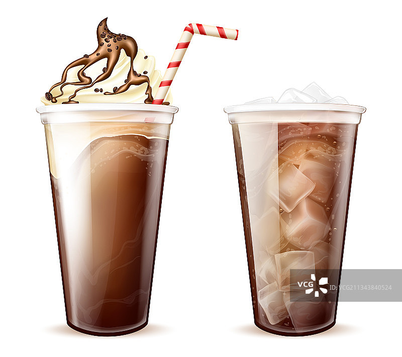 塑料杯中的冰镇咖啡可乐图片素材