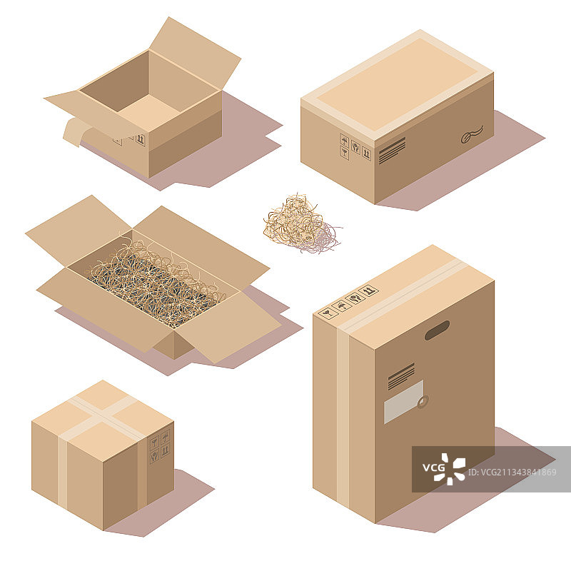 2.5D棕色纸板快递包装盒图片素材