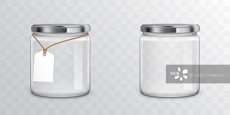 带金属盖和标签的玻璃罐图片素材