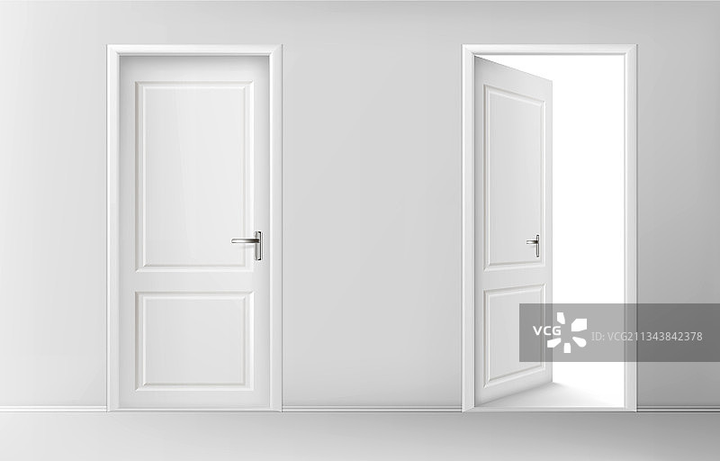打开和关闭的白色木门图片素材