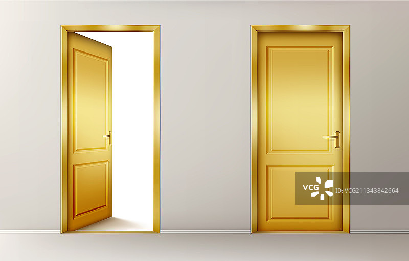 打开和关闭的金色大门图片素材