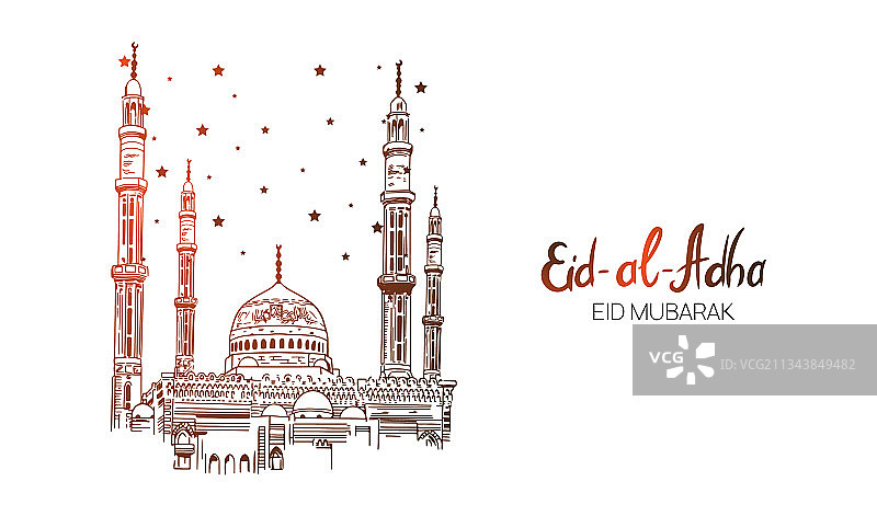 手绘素描伊斯兰清真寺节日图案图片素材