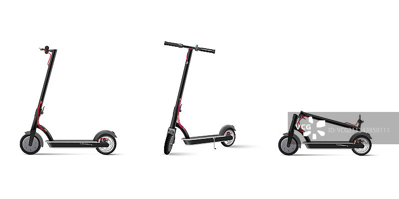 白色背景上的黑色电动滑板车图片素材