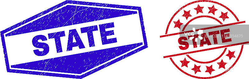 圆形和六边形中的状态遇险图章印章图片素材