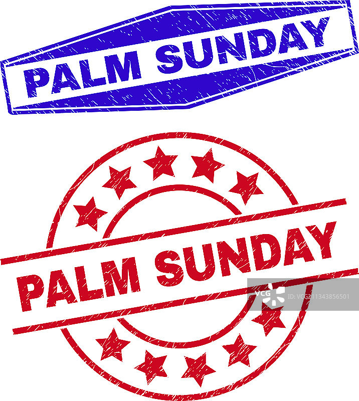 圆形和六边形棕枝主日橡胶徽章图片素材