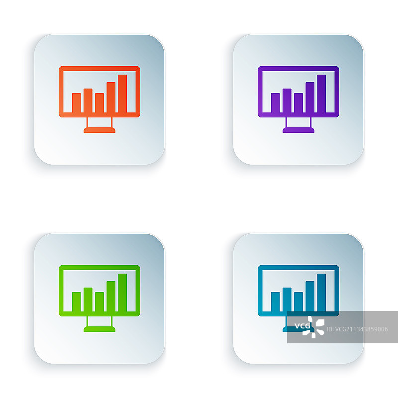 彩色电脑显示器与图表图标图片素材