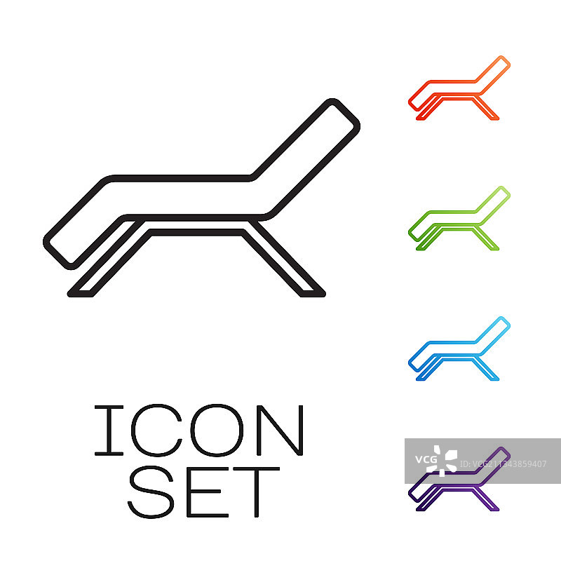 白色背景上的黑色线条日光浴床图标图片素材