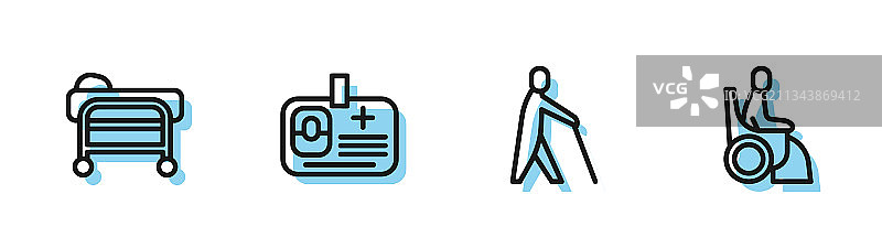 盲人手持盲杖担架线条组合图片素材