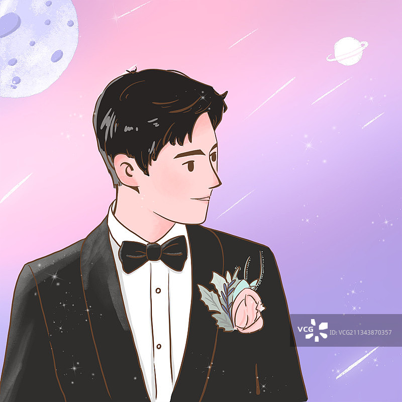 情侣结婚西服男人半身头像插画图片素材