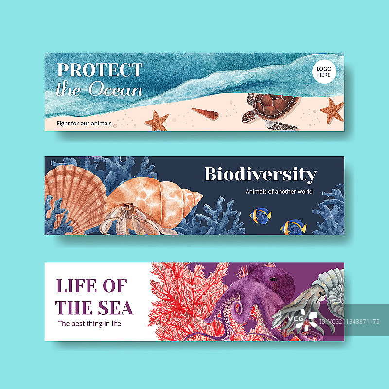 水彩海洋生物概念设计banner图片素材