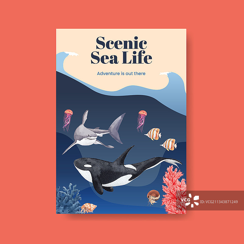 水彩海洋生物概念海报设计图片素材