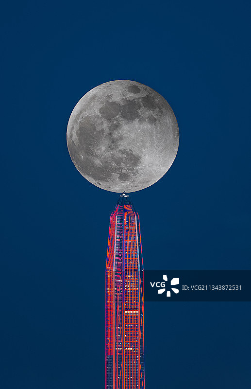 深圳城市风光夜景月亮月牙月圆图片素材