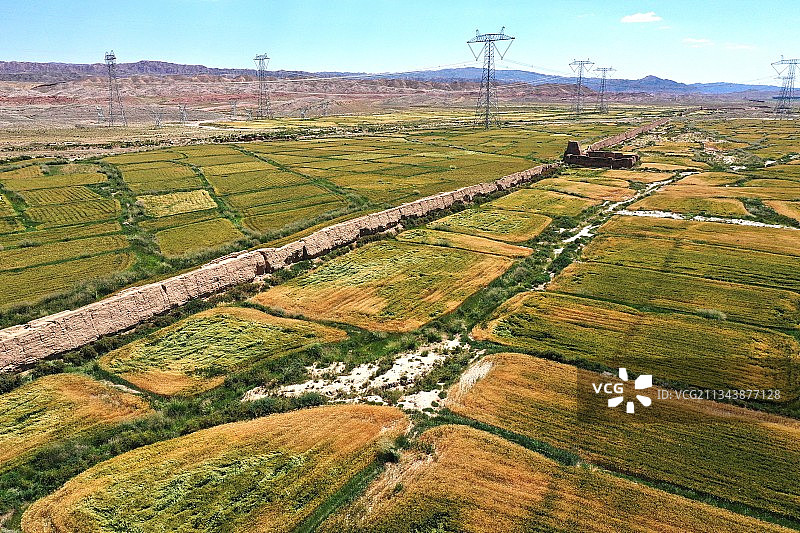 甘肃永昌县古长城与玉米地麦田成景观图片素材