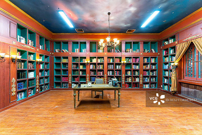 欧式古典书房图书馆总裁室内景图图片素材