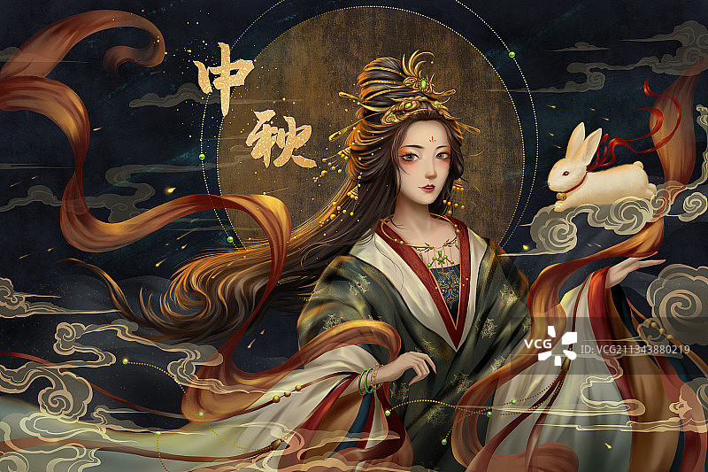 中秋节嫦娥国风插画海报图片素材