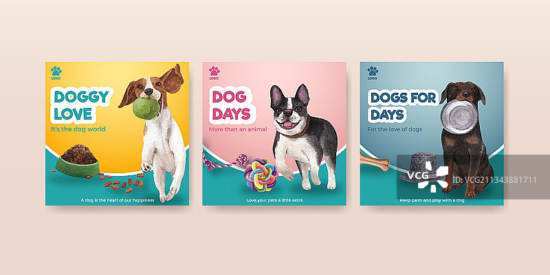 可爱小狗水彩风格banner模板图片素材