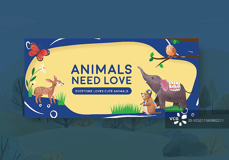 快乐动物概念广告牌模板图片素材