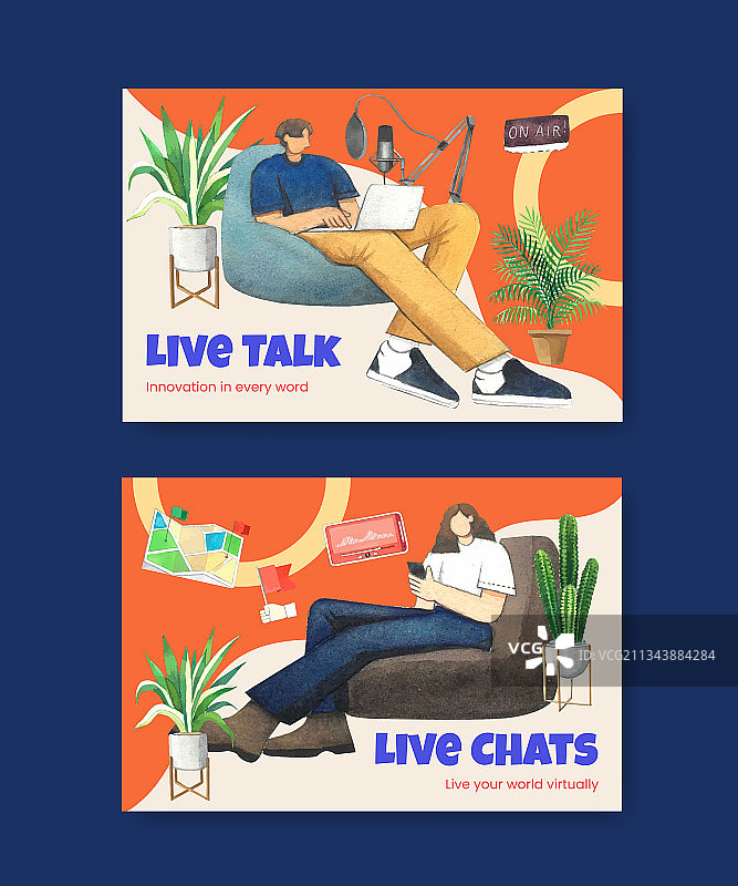 具有实时对话概念的Facebook模板图片素材