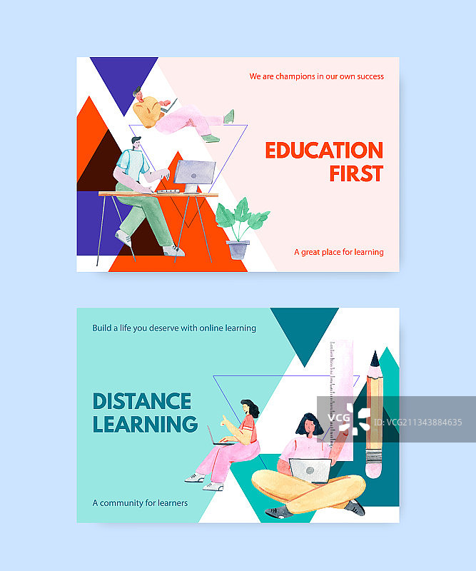 具有在线学习概念的Facebook模板图片素材