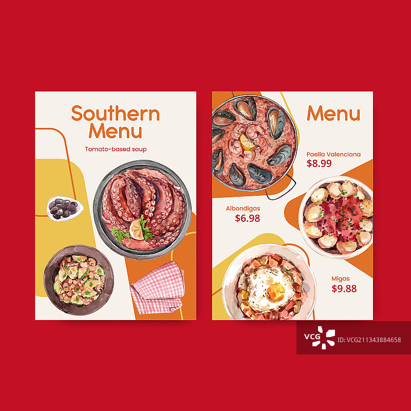 西班牙美食概念菜单模板图片素材