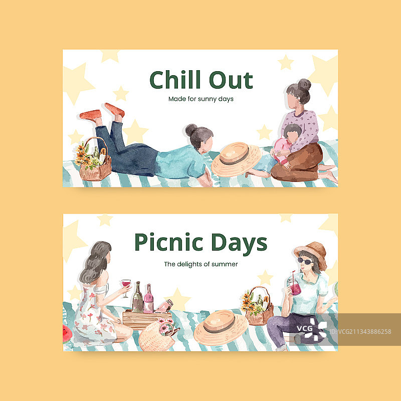 野餐旅行概念Twitter模板图片素材