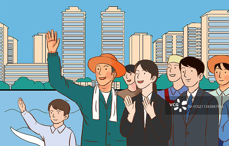 社会劳动人民农民工人学生群众知识分子建设团结插画图片素材