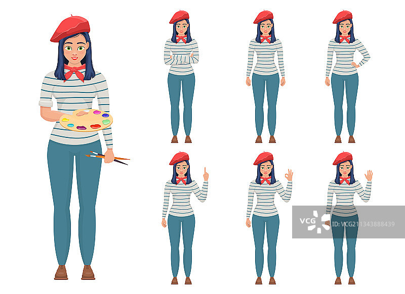 白色背景上的女油画家设计图片素材