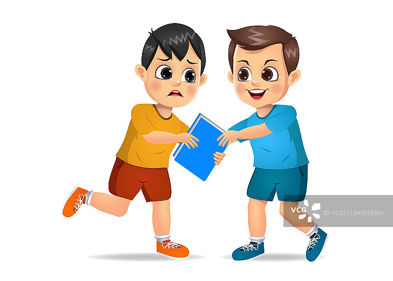 坏孩子强行从朋友那里拿书图片素材