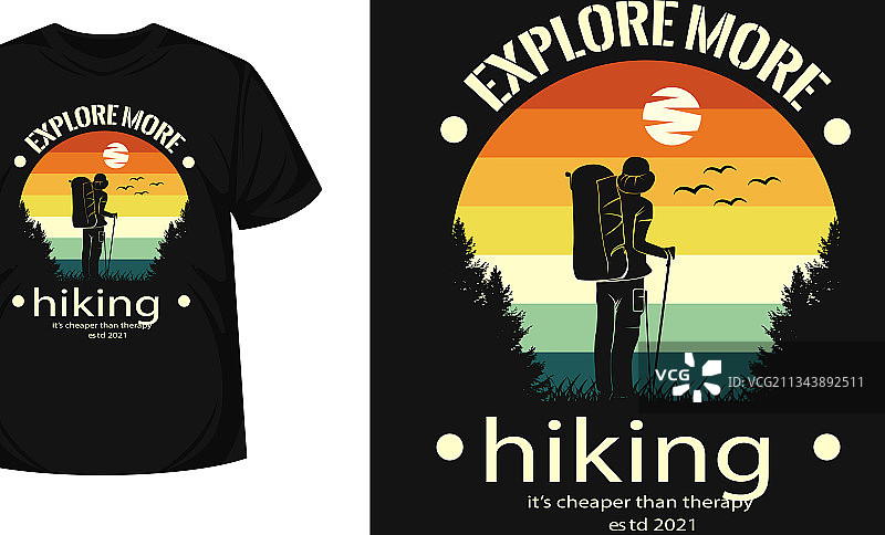 男人徒步旅行商品剪影T恤设计图片素材