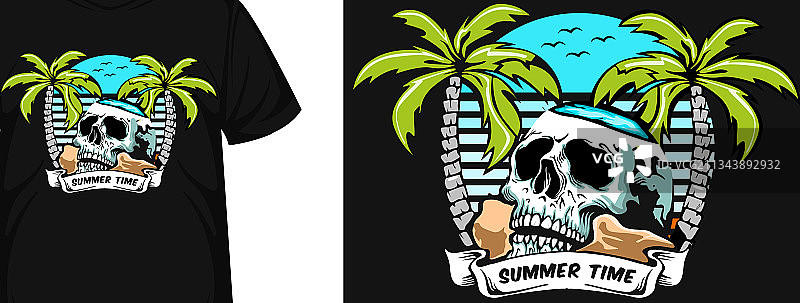 带有骷髅头的夏季T恤设计图片素材