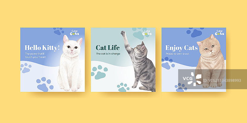 可爱猫咪水彩概念banner模板图片素材