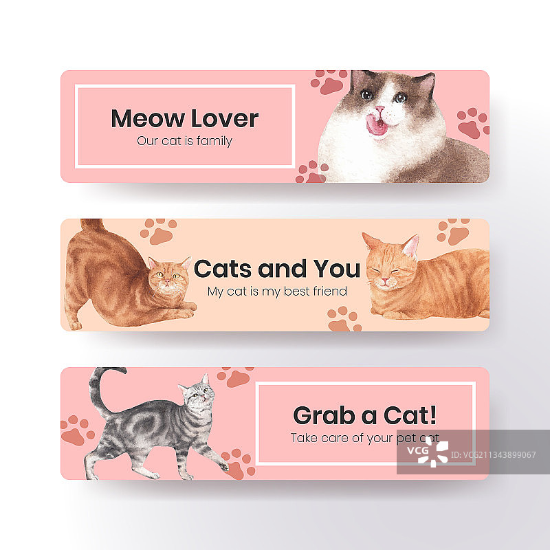可爱猫咪水彩概念banner模板图片素材