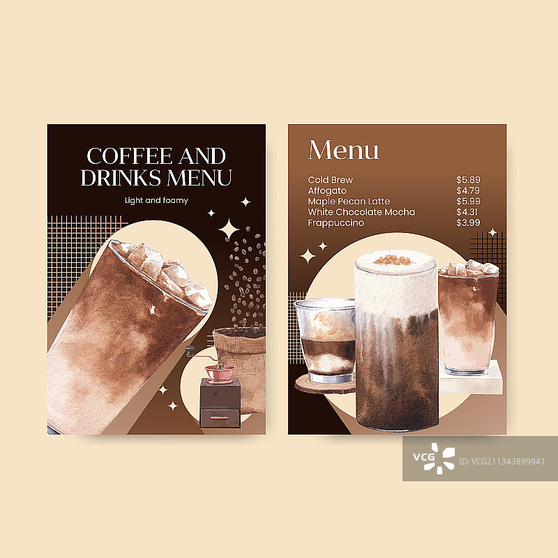 水彩咖啡概念菜单模板图片素材