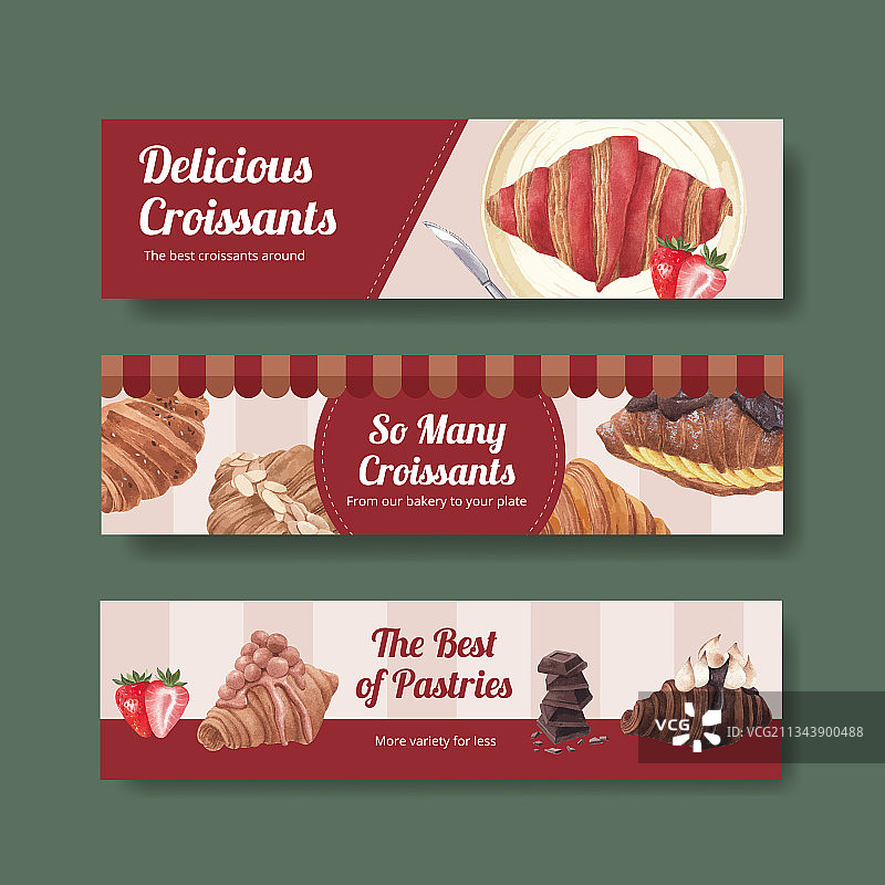 羊角面包水彩概念banner模板图片素材